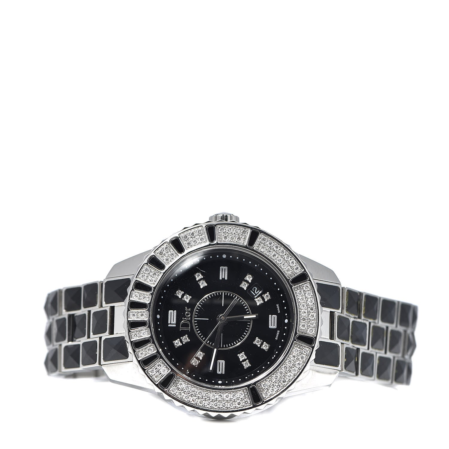Christian Dior Stainless Steel Diamond Sapphire 33mm Christal Quartz Watch Black 3 of 7