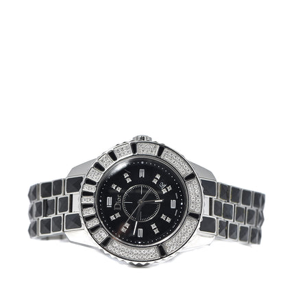 Christian Dior Stainless Steel Diamond Sapphire 33mm Christal Quartz Watch Black 3 of 7