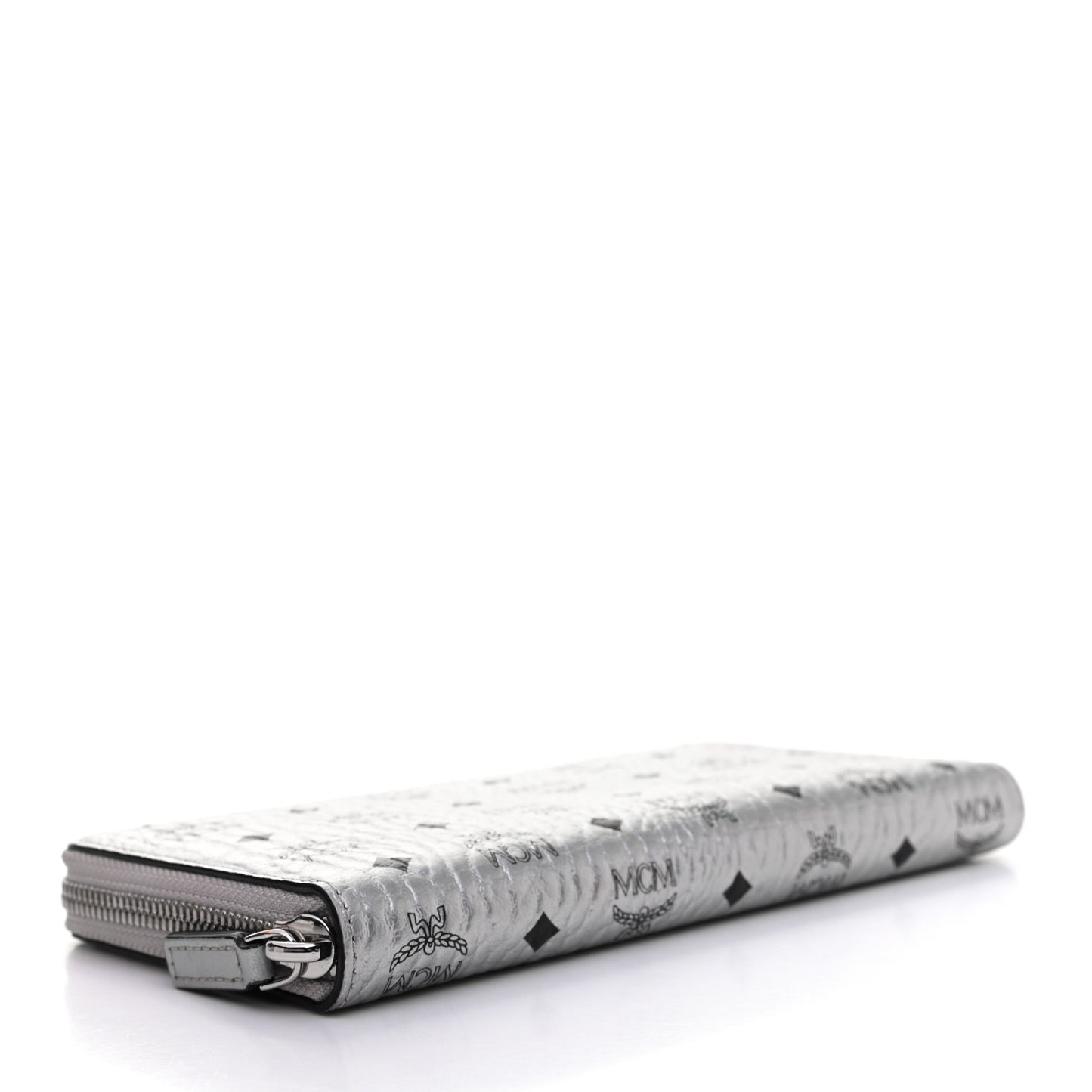 Metallic Visetos Large Zip Around Wallet Silver