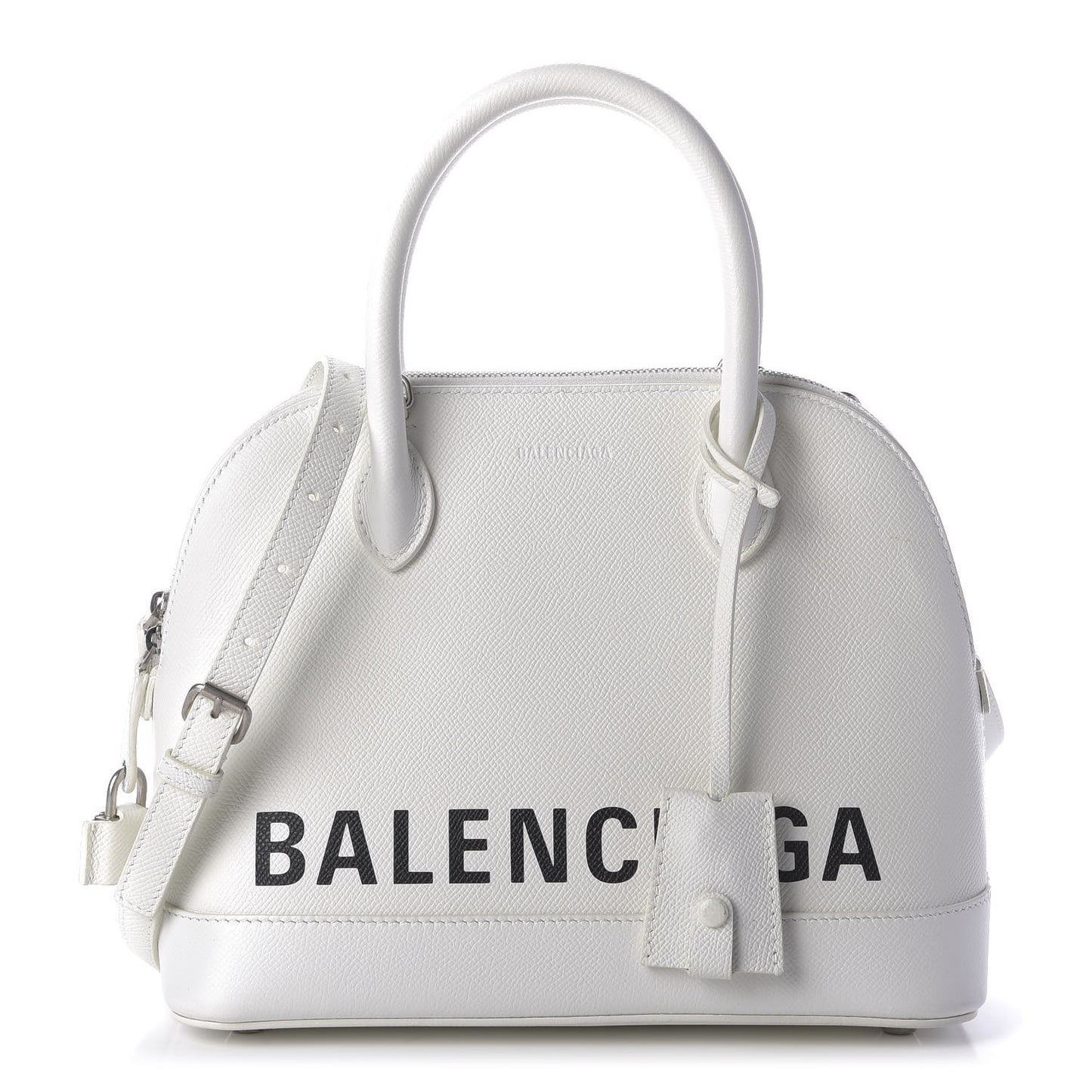 Signature Grained Calfskin Logo S Ville Top Handle Bag White Black
