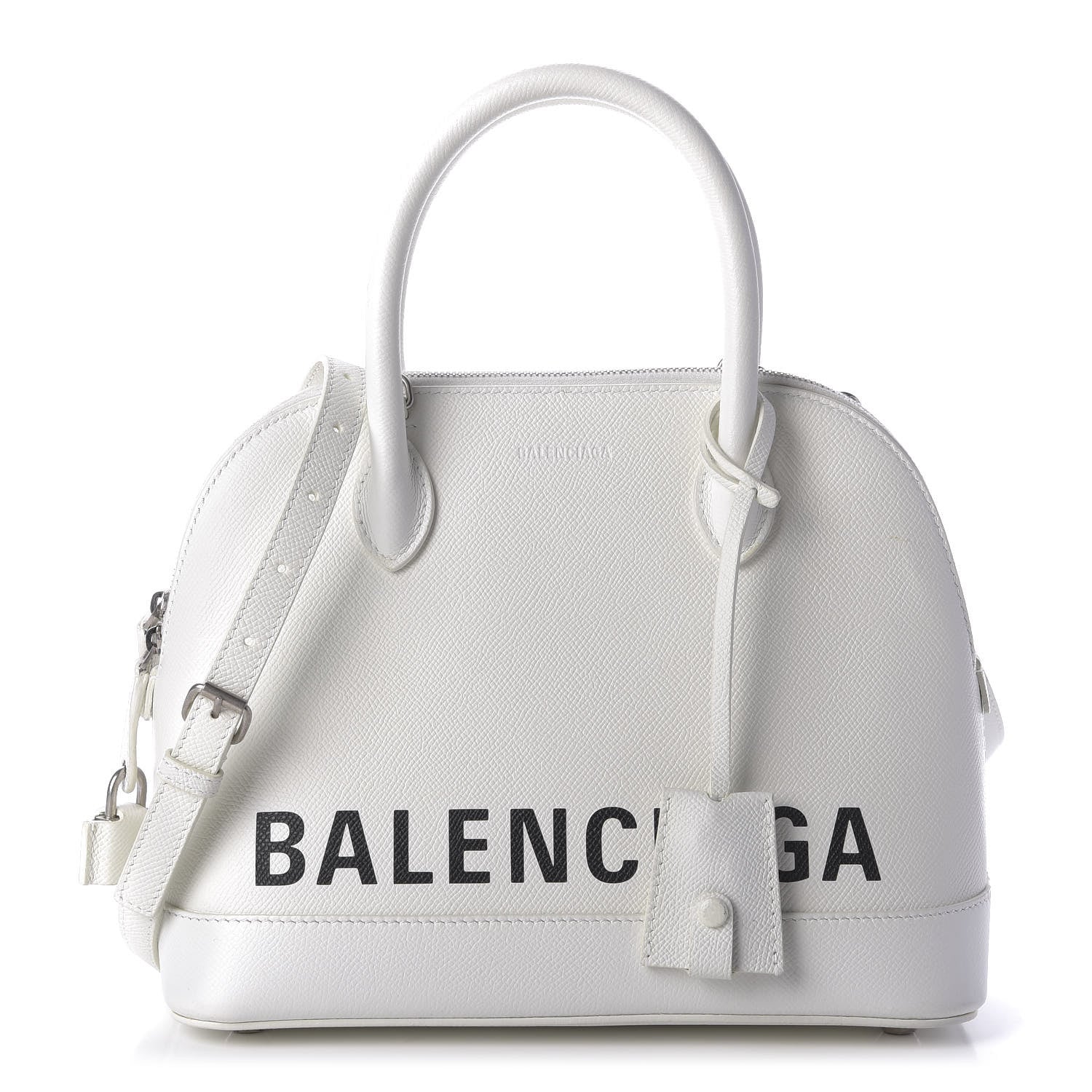 Balenciaga Signature Grained Calfskin Logo S Ville Top Handle Bag White Black 1 of 11
