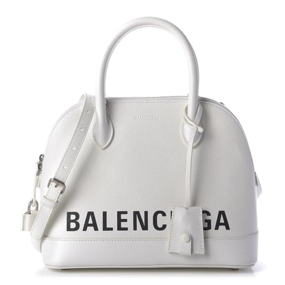 Balenciaga Signature Grained Calfskin Logo S Ville Top Handle Bag White Black 1 of 11