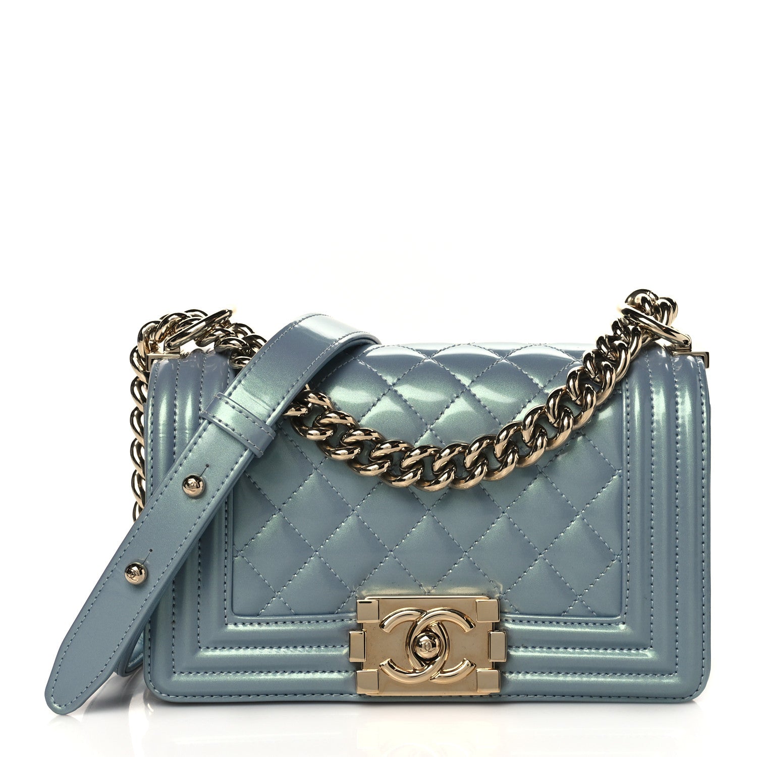 Chanel Iridescent Glazed Calfskin Quilted Small Boy Flap Light Blue 1 of 10