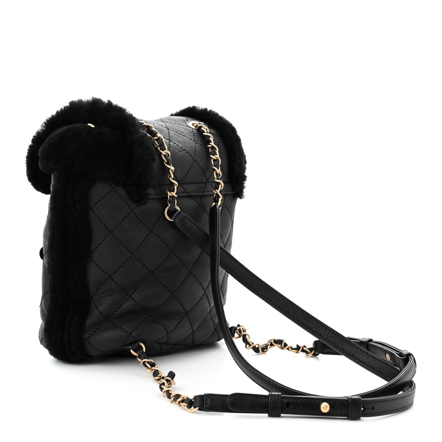 Lambskin Shearling Quilted CC Backpack Black