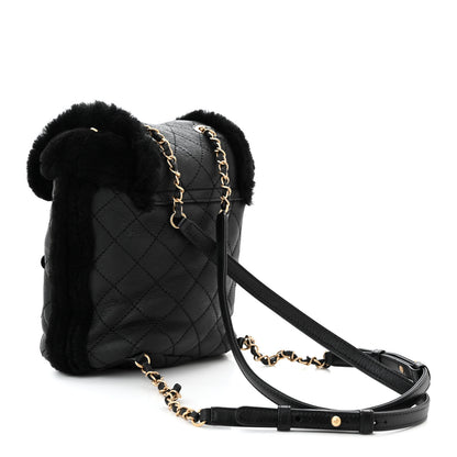 Chanel Lambskin Shearling Quilted CC Backpack Black 3 of 10