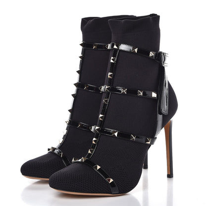 Valentino Garavani Knit Patent Rockstud Bodytech 105mm Ankle Boots 41 Black 2 of 9