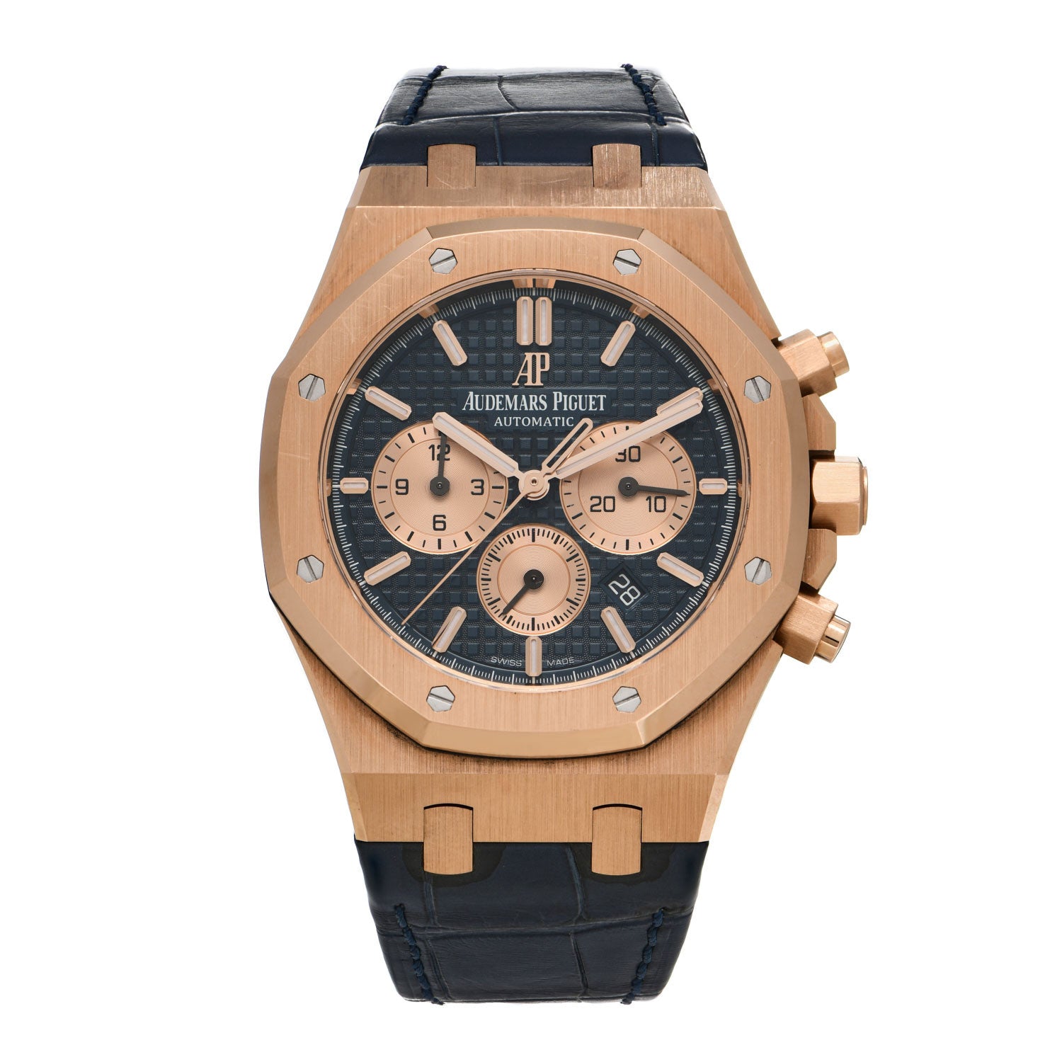 Audemars Piguet 18K Rose Gold Alligator 41mm Royal Oak Chronograph Automatic Watch Blue 26240OR.OO.D315CR.01 1 of 4