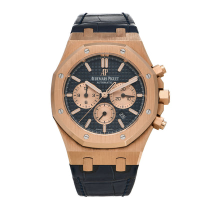 Audemars Piguet 18K Rose Gold Alligator 41mm Royal Oak Chronograph Automatic Watch Blue 26240OR.OO.D315CR.01 1 of 4