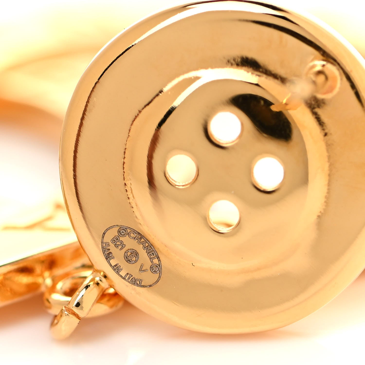 Chanel Metal Large Paris Button Earrings Gold 4 of 4