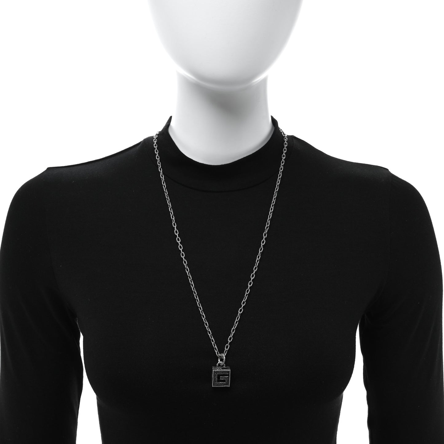Sterling Silver Textured Interlocking G Square Pendant Necklace