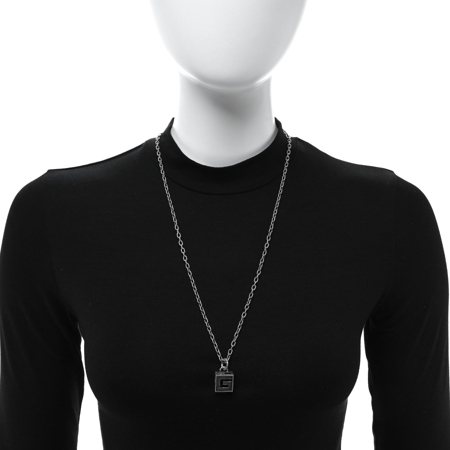 Gucci Sterling Silver Textured Interlocking G Square Pendant Necklace 2 of 4