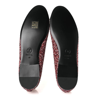 Chanel Glittered Tweed Sequin Grosgrain Cap Toe Ballet Flats 39 Pink White Silver Black 7 of 11