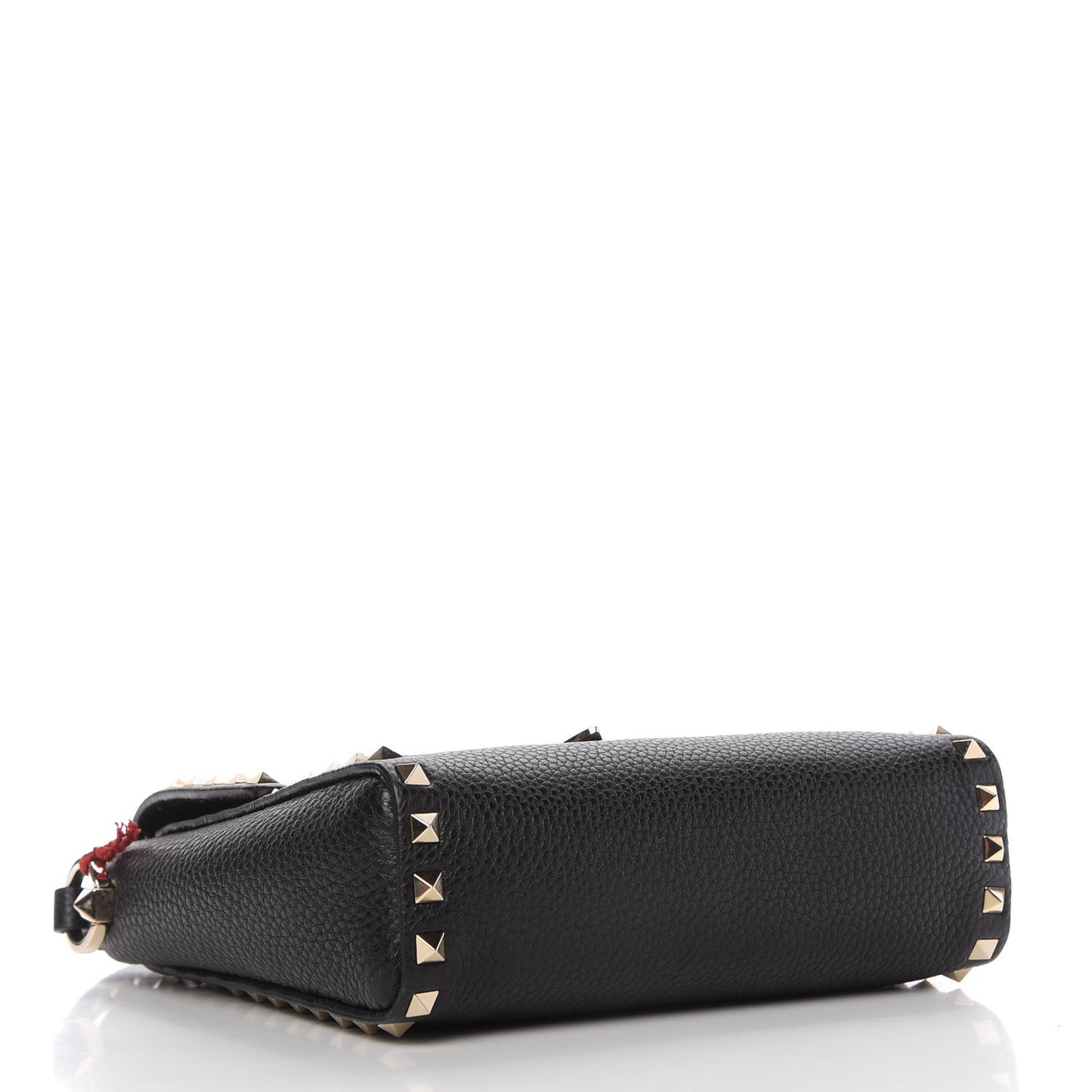 Pebbled Calfskin Rockstud Flip Lock Flap Messenger Black