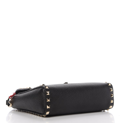 Valentino Garavani Pebbled Calfskin Rockstud Flip Lock Flap Messenger Black 4 of 9