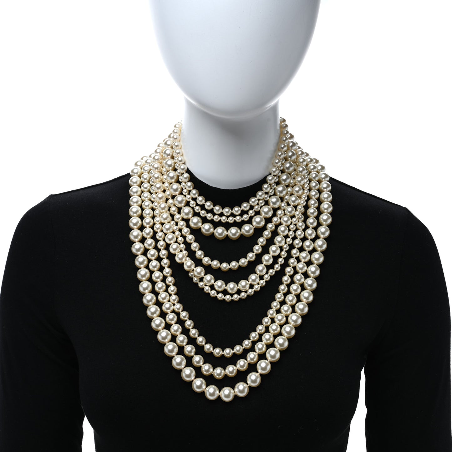 Graduated Pearl Multi Strand Choker Necklace White Gold