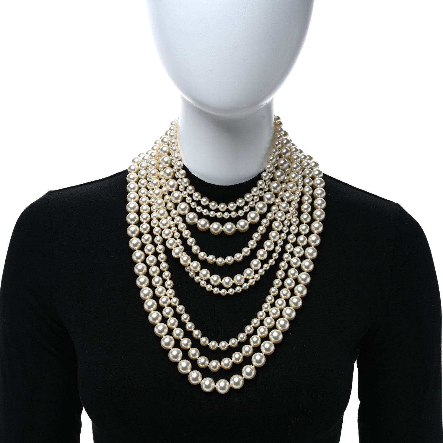 Chanel Graduated Pearl Multi Strand Choker Necklace White Gold 3 of 6