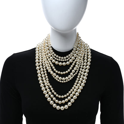 Chanel Graduated Pearl Multi Strand Choker Necklace White Gold 3 of 6