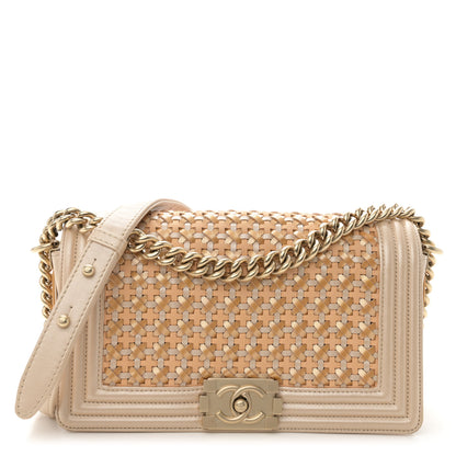 Chanel Metallic Calfskin Braided Medium Boy Flap Beige Multicolor 1 of 11