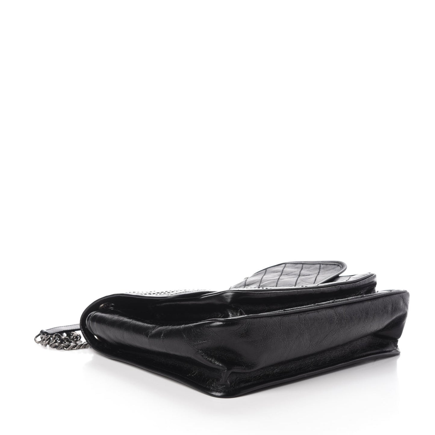 Crinkled Calfskin Matelasse Monogram Large Niki Chain Satchel Black