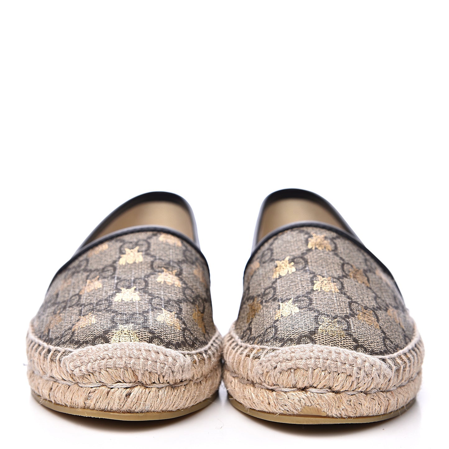 GG Supreme Monogram Bees Espadrille Flats 35.5 Beige Ebony Oro Black