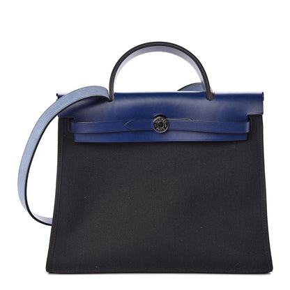 Hermes Vache Hunter Toile Herbag Zip 31 PM Bleu Saphir Black 3 of 10