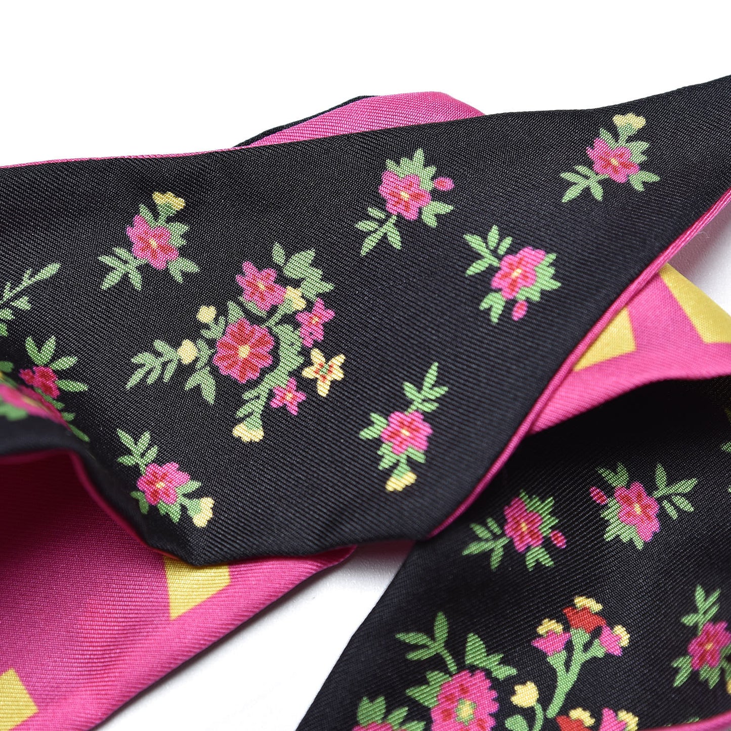 Silk Twill Sine Amore Neck Bow Scarf Fuxia Black