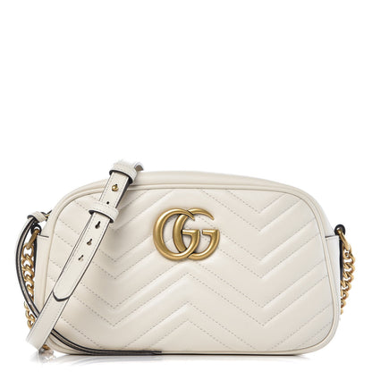Gucci Calfskin Matelasse Small GG Marmont Chain Shoulder Bag White 1 of 7