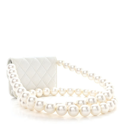 Chanel Calfskin Quilted Maxi Pearls Card Holder Flap With Chain White 3 of 11