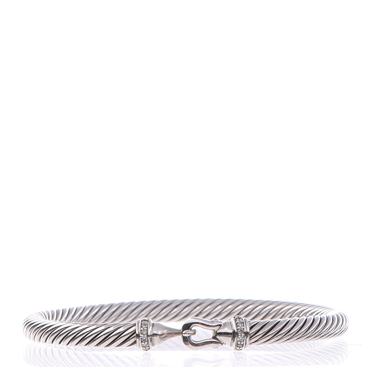 David Yurman Sterling Silver Diamond 5mm Cable Buckle Bracelet 1 of 7