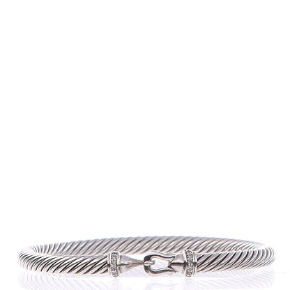 David Yurman Sterling Silver Diamond 5mm Cable Buckle Bracelet 1 of 7