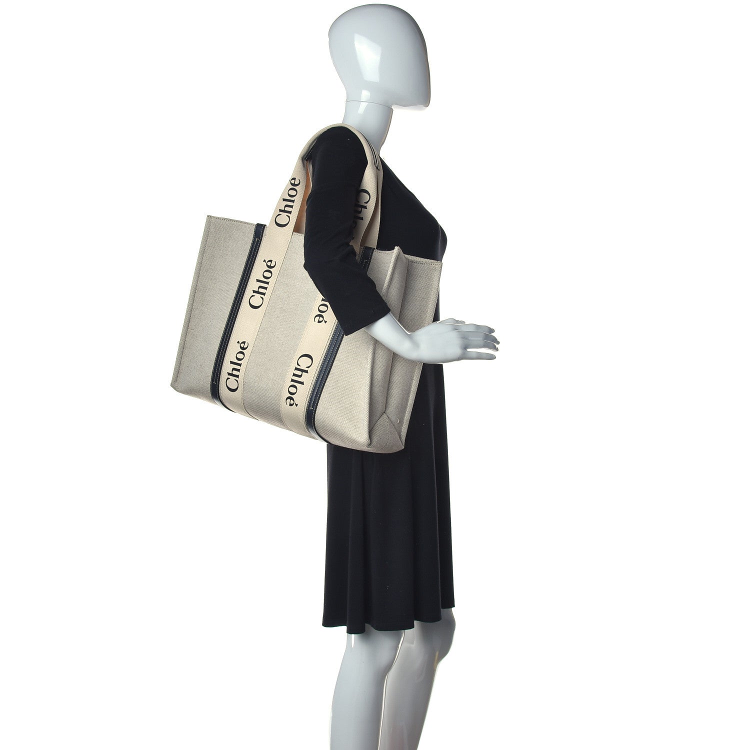 Chloe Cotton Calfskin Large Woody Ribbon Tote White Blue 2 of 10
