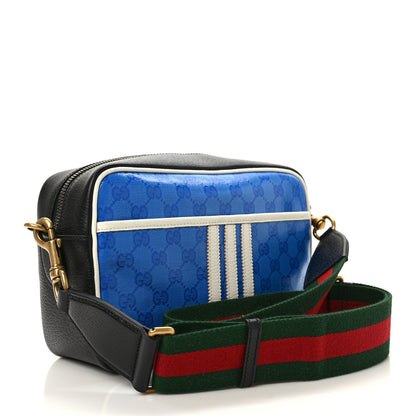 Gucci X ADIDAS Crystal Vintage Monogram Textured Dollar Calfskin Web Trefoil Logo Small Messenger Bag Bright Splash Off White Black 2 of 9