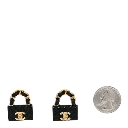 Chanel Metal Resin Lambskin Quilted CC Turnlock Chain Flap Bag Earrings Black Gold 2 of 5