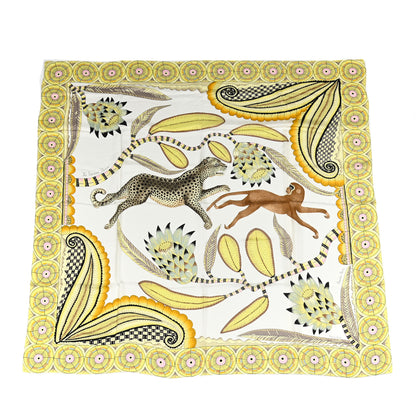 Hermes Silk The Savana Dance Wash 140 Scarf White Jaune Soufre 1 of 6