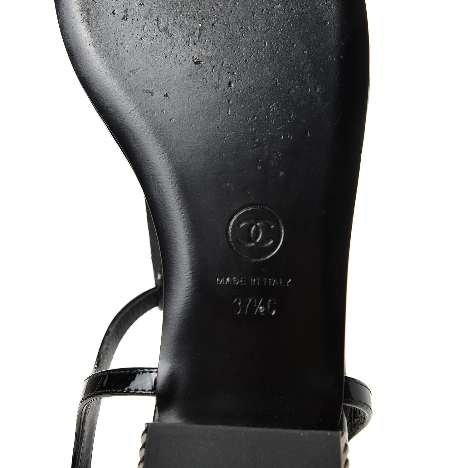 Chanel Patent Beaded CC Thong Sandals 37.5 Black 9 of 10