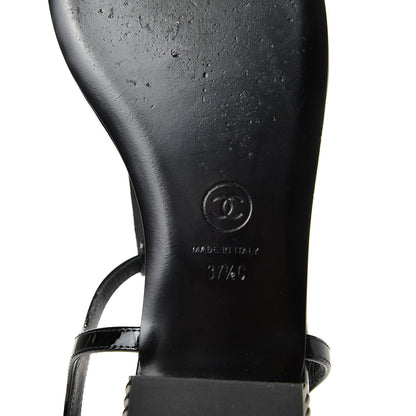 Chanel Patent Beaded CC Thong Sandals 37.5 Black 9 of 10