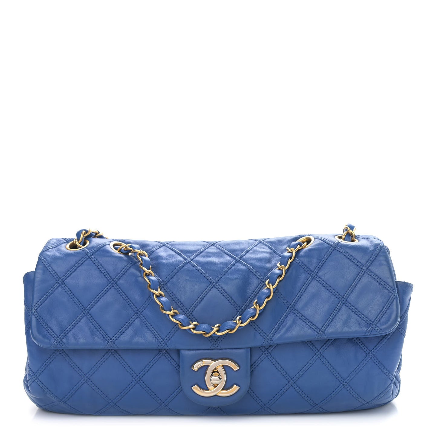 Calfskin Stitched Thin City Flap Blue