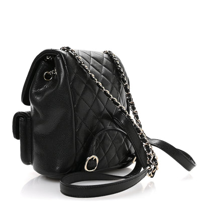 Chanel Shiny Caviar Quilted Medium Duma Pockets Drawstring Backpack Black 3 of 10