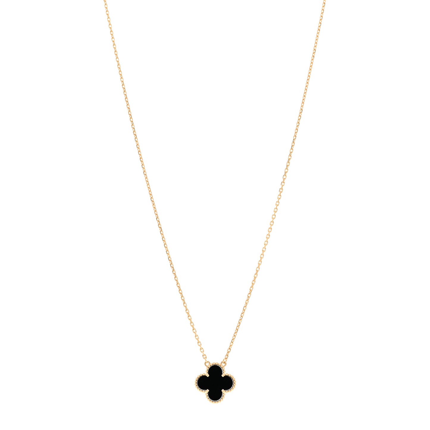18K Yellow Gold Black Onyx Vintage Alhambra Pendant Necklace