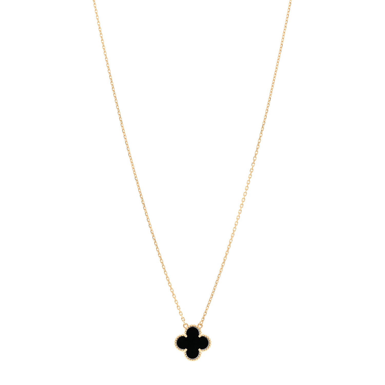 Van Cleef & Arpels 18K Yellow Gold Black Onyx Vintage Alhambra Pendant Necklace 1 of 5