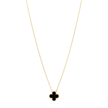 Van Cleef & Arpels 18K Yellow Gold Black Onyx Vintage Alhambra Pendant Necklace 1 of 5
