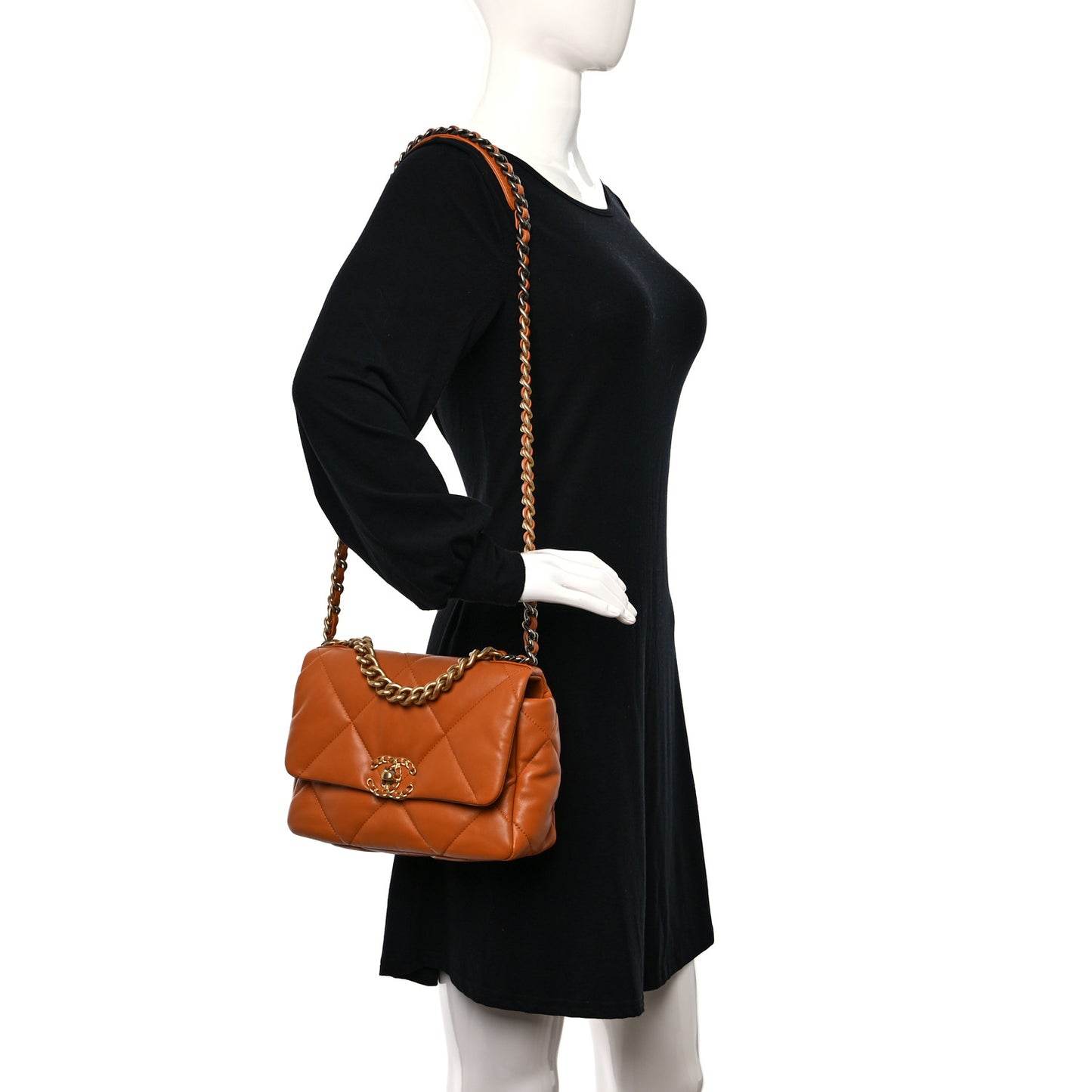 Lambskin Quilted Medium Chanel 19 Flap Light Brown