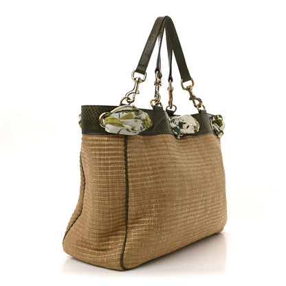Gucci Natural Straw Ayers Snakeskin Large Positano Tote Green 3 of 15