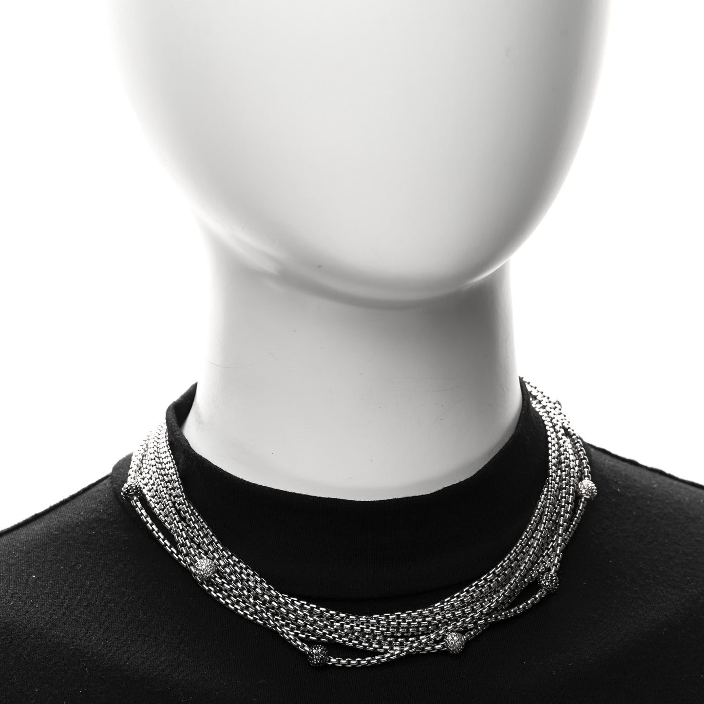 Sterling Silver Black Diamond Box Chain Eight Strand Necklace