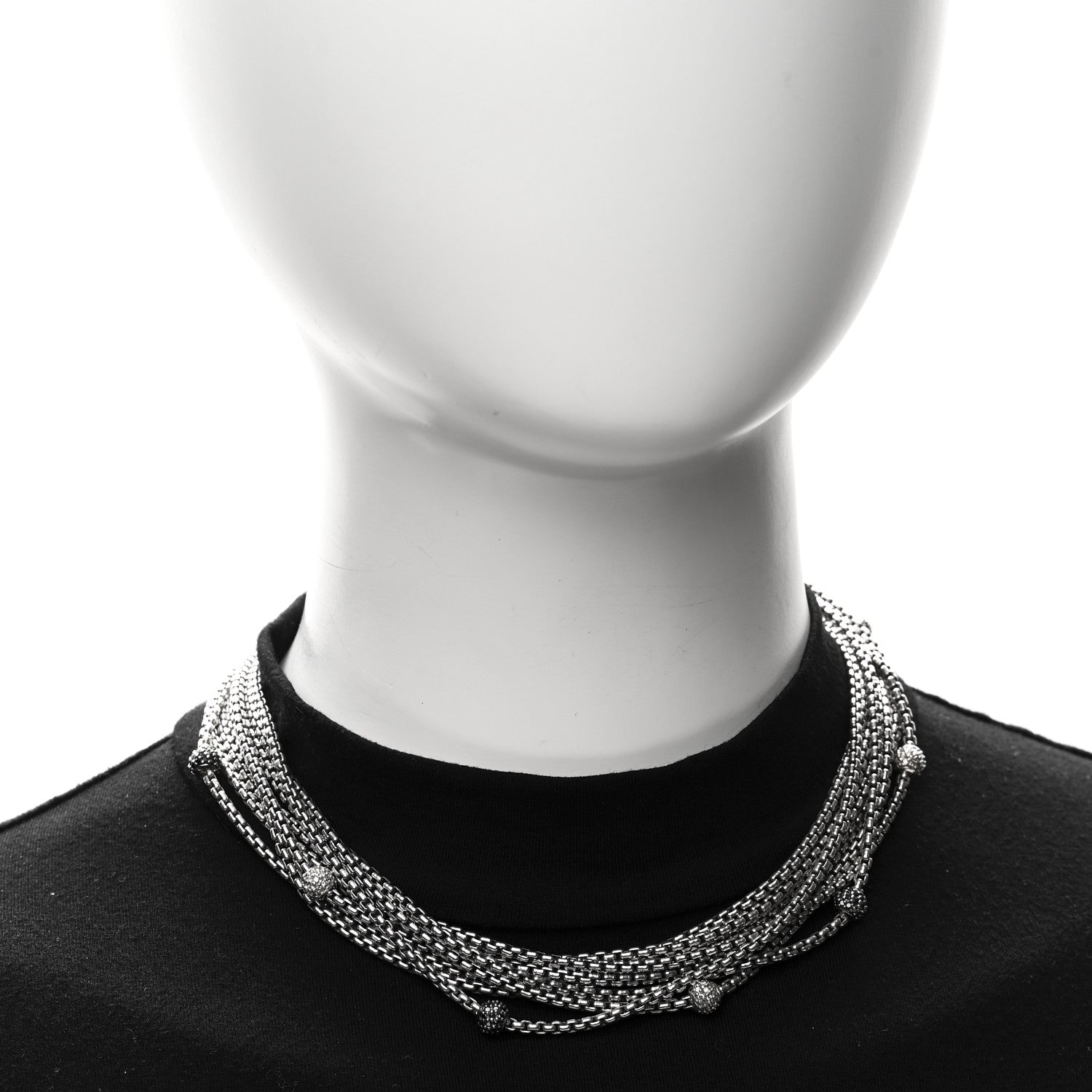 David Yurman Sterling Silver Black Diamond Box Chain Eight Strand Necklace 2 of 5