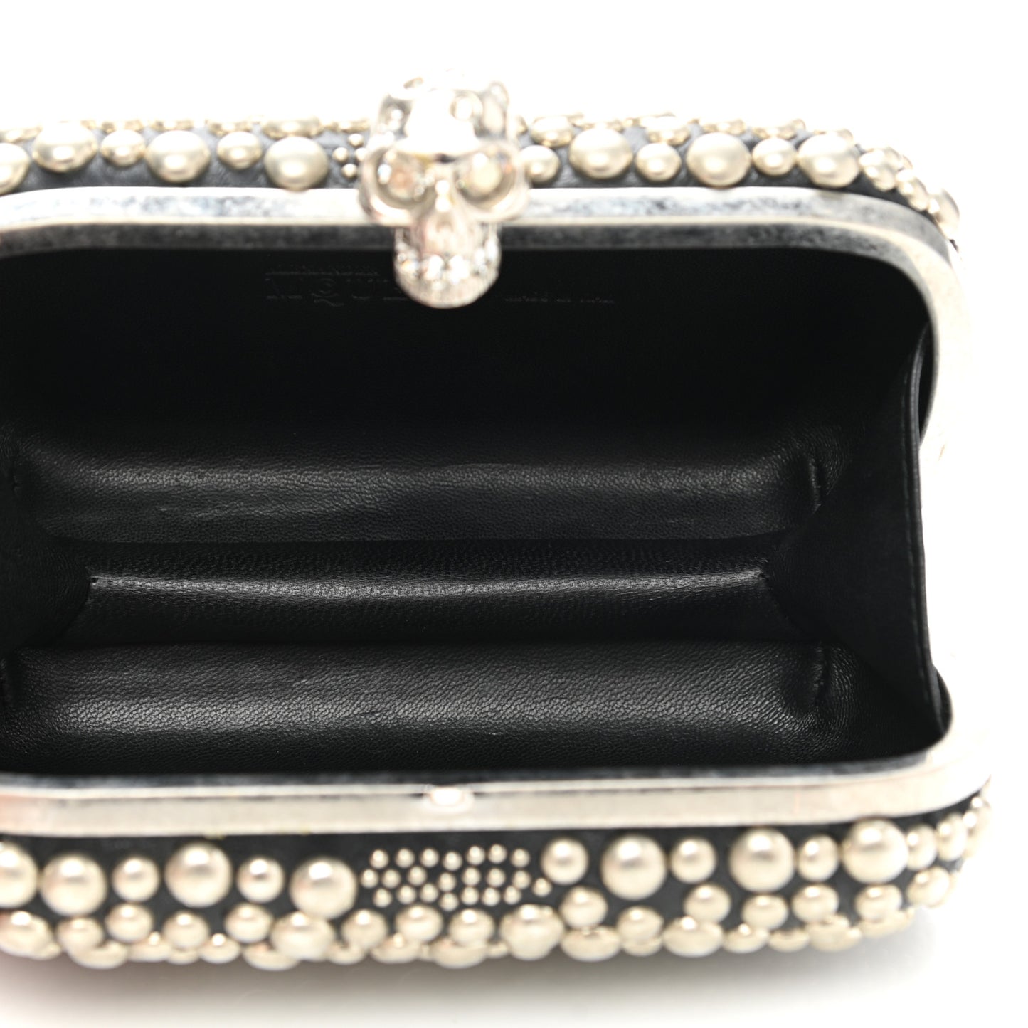 Nappa Studded Swish Skull Box Clutch Black