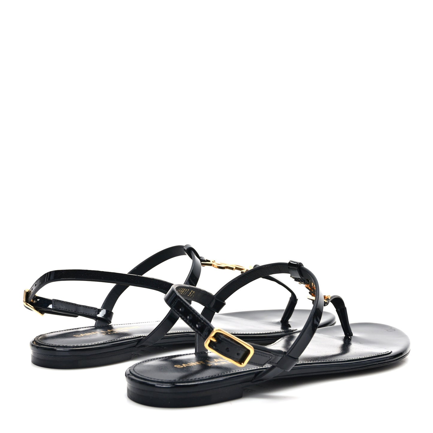 Patent Calfskin Cassandra Monogram Sandals 37.5 Black