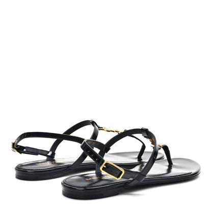 Saint Laurent Patent Calfskin Cassandra Monogram Sandals 37.5 Black 4 of 8