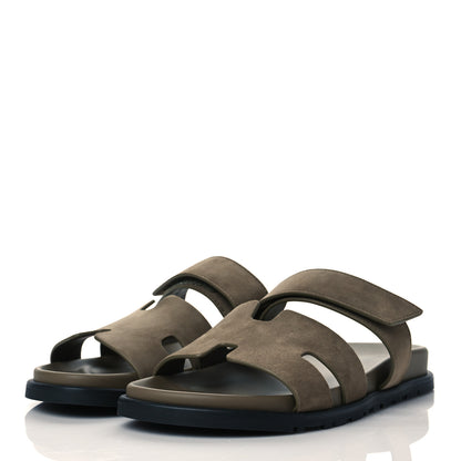 Hermes Suede Goatskin Womens Chypre Sandals 41 Vert Army 3 of 7