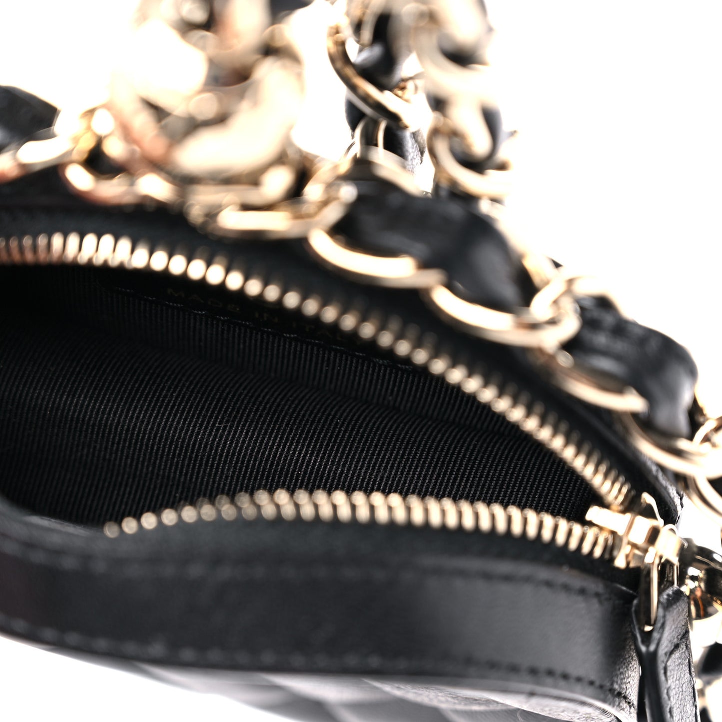 Lambskin Quilted Chain Round Clutch Black